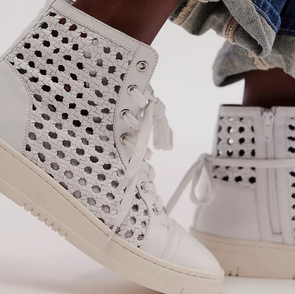 Free People Women's Hayes Lace-Up Sneakers High Top Leather Shoes Sz 8 Moto